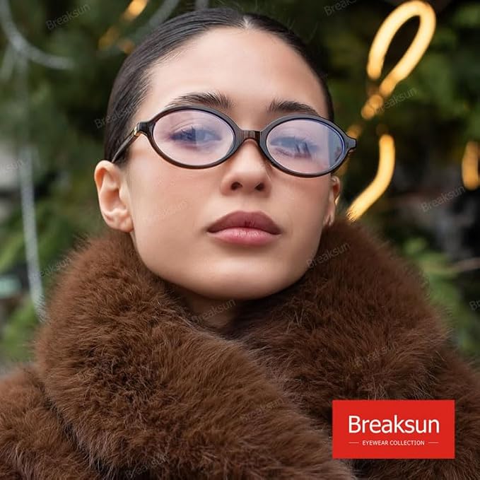Breaksun Fashion Oval Glasses for Women Men Retro Round Tortoise Frame Blue Light Glasses Nerd Eyeglasses
