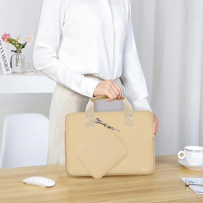 Hseok Laptop Sleeve 14 inch Case with Small Case, Compatible with MacBook Neo 14, MacBook Pro 14 M5/M4/M3/M2/M1, XPS 14 and Most 14 inch Notebooks, Neoprene Computer Handbag,Champagne