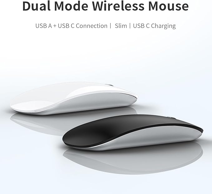 Uiosmuph G11 Wireless Mouse, USB C Rechargeable Computer Mouse, Slim Silent Mice 2.4GHz Optical with USB Nano Receiver and Type C Receiver for Laptop/Mac/PC-Matte Black