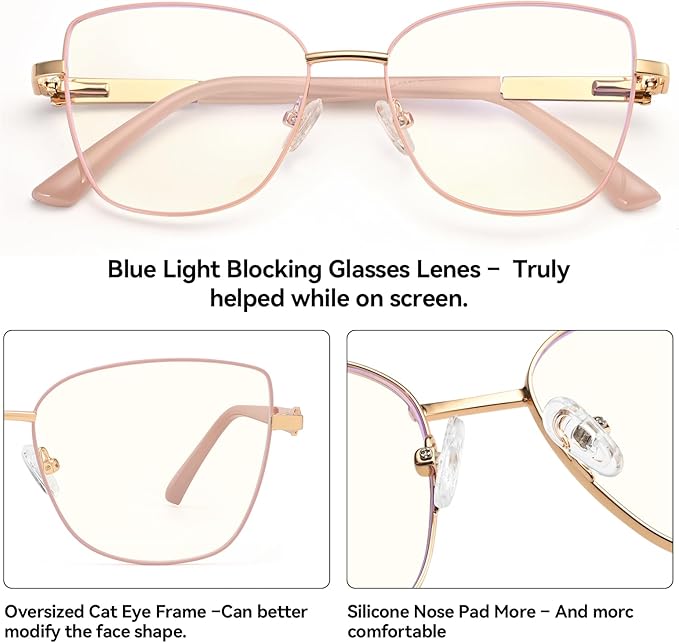 Dollger Blue Light Glasses For Woman Fashion Computer Gaming Eyeglasses Cat Eye Matal Bluelight Blocking Glasses