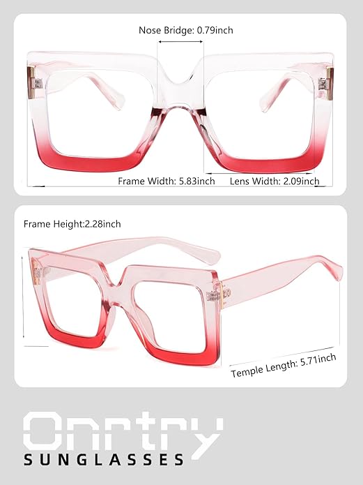 Onrtry Oversized Square Blue Light Glasses for Women Men Thick Frame Big Computer Eyewear Non-Prescription Eyeglasses