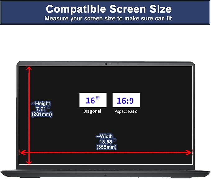 Anti Blue Light Glare Screen Protector for 16" 16.1" Dell/ASUS/Lenovo/Acer/MSI/SGIN/HP Omen 16.1/HP Victus 16.1, etc. 16 16.1 inch 16:9 Aspect Laptop, Blue Light UV Blocker Eye Protection Film
