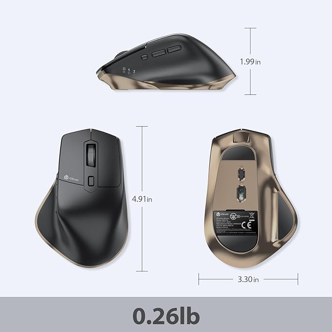 iClever Wireless Mouse with Bluetooth or USB Receiver, 5 Adjustable 2400DPI Rechargeable Computer Mice, Wireless Mouse for Laptop, iPad, MacBook, Tablet, PC