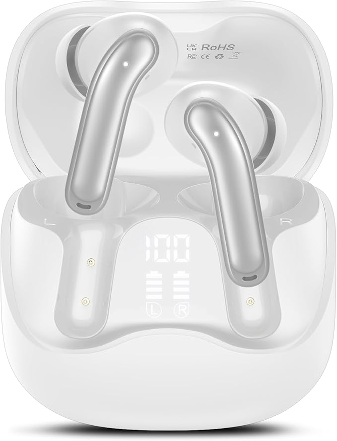Hybrid Active Noise Canceling Wireless Earbuds, 6 Mics ENC Clear Call Ear Buds, Hi-Res Audio Deep Bass Bluetooth 5.4 Headphones, 48H Playtime, IP7, 8 EQ Modes, Multipoint Connection (White)