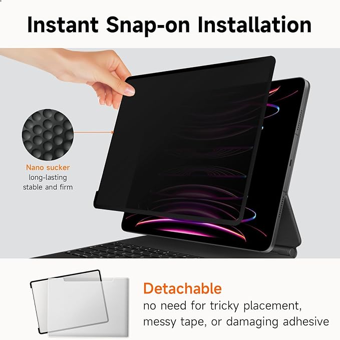 Mamol Upgrade Privacy Screen Protector for iPad Air 13 inch M3 2025 & M2 2024, (iPad Air 7th/6th Generation), Fully Removable Anti Spy Glare Blue Light Filter, High Sensitive/Bubble Free/Detachable