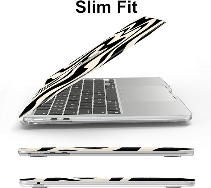 AKIT Compatible with MacBook Air 13 Inch Case M1 2022 2021 2020 2019 2018 A2337 A2179 A1932, Pattern Hard Shell Laptop Case+Screen Protector+Keyboard Cover for Mac Book Air 13.3 Inch, Black Wave