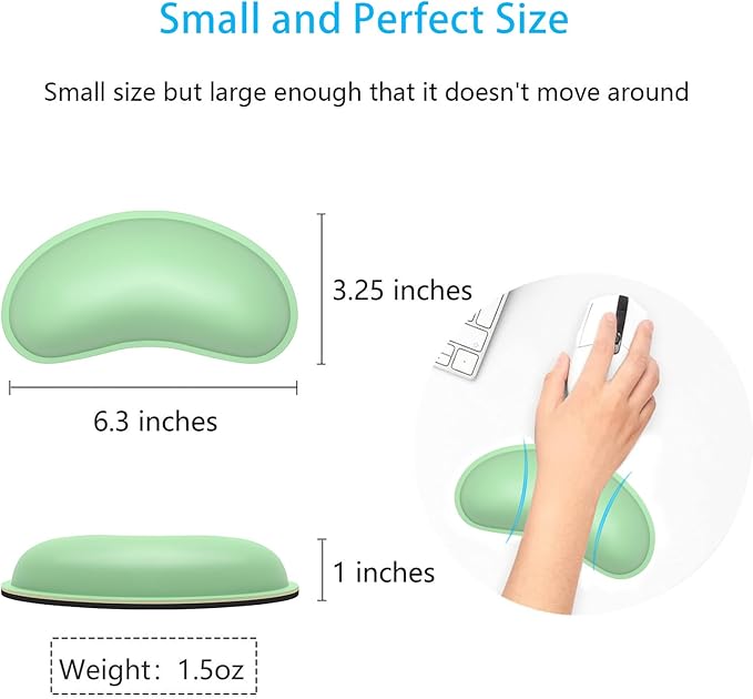 Dapesuom Mouse Wrist Rest, Ergonomic Memory Foam Mouse Wrist for Computer Desk Mats Support, PU Leather Hand Rest Pad Cushion for Gaming, Laptop, Men, Women, Pain Relief & Easy Typing, Mint Green