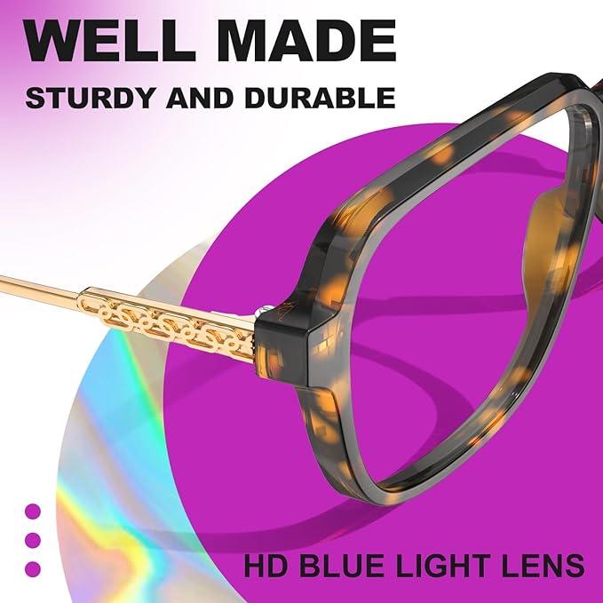 VISOONE Oversized Blue Light Blocking Glasses with Chic Square TR90 Frame and Metal Temple for Women Men REMY
