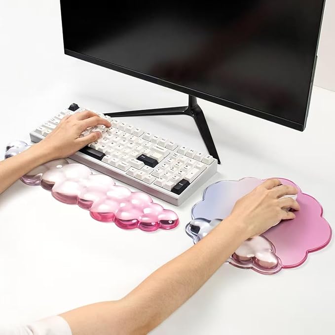 Gel Wrist Rest and Cloud Mouse Pad Support for Keyboard and Mouse - Ergonomic Pink Keyboard Wrist Pad Set for Typing Pain Relief/Computer/Laptop/Gaming/Home/Office (Cloud Shape, Gradient Blue Pink)