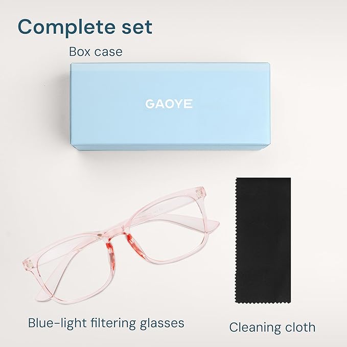 Gaoye Transparent Pink Blue Light Glasses for Computer & Gaming - Anti UV Ray Lenses, Scratch-Resistant & Comfort Fit