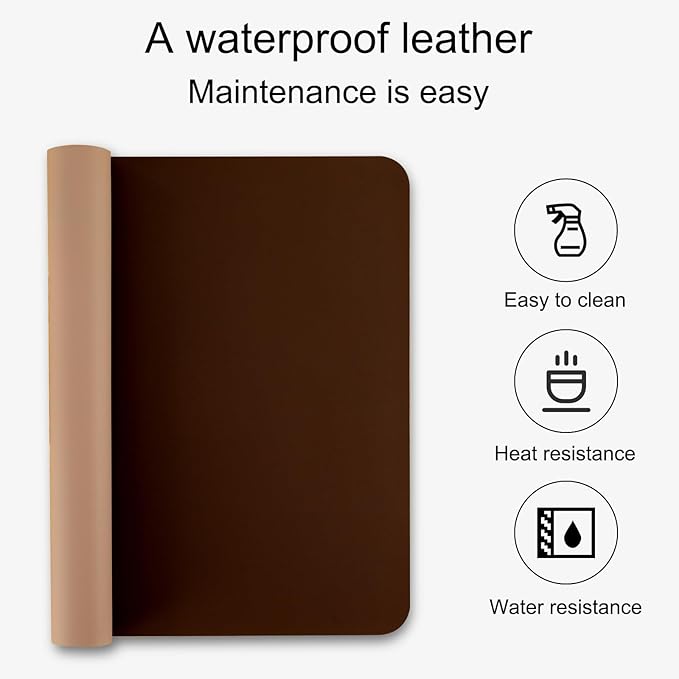 Non-Slip Desk Pad,Desk mat,Waterproof PU Leather Desk Pad,Laptop Desk Writing Pad for Office and Home (Brown, 23.6" x 13.7")