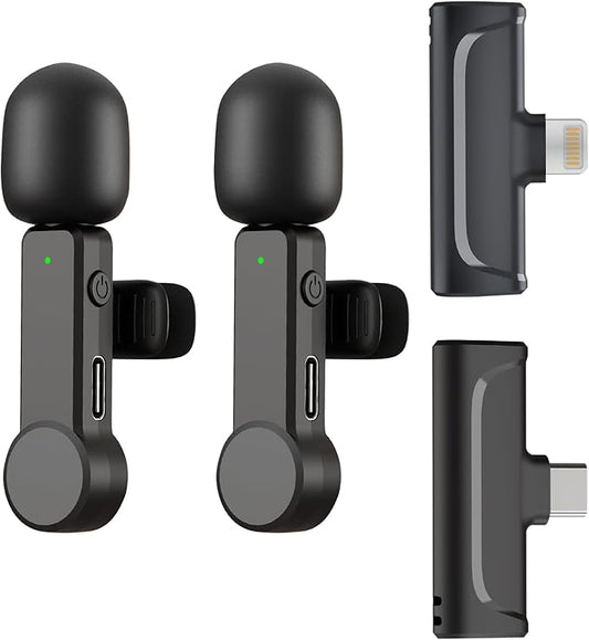 Wireless Microphone for iPhone and Android Phones - 2 Pack Cordless Lavalier Lapel Microphone Noise Canceling Lav Mic for Video Recording Vlog TikTok Instagram