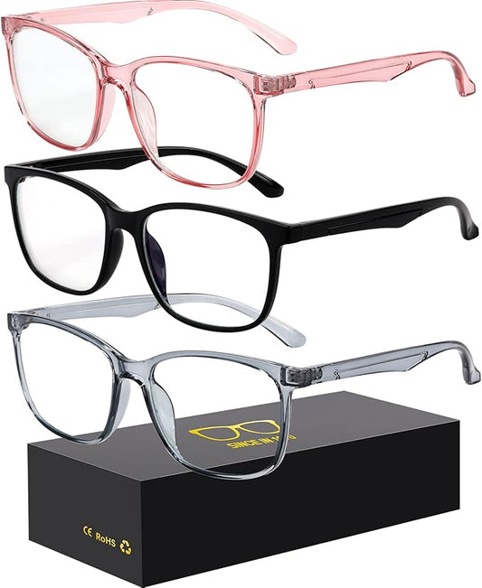 Oilway Blue-Light Blocking Glasses Computer Reading/Gaming/TV/Phones Glasses Fashion Anti Eyestrain Glasses for Women Men（D8 Black + Gray + Pink）