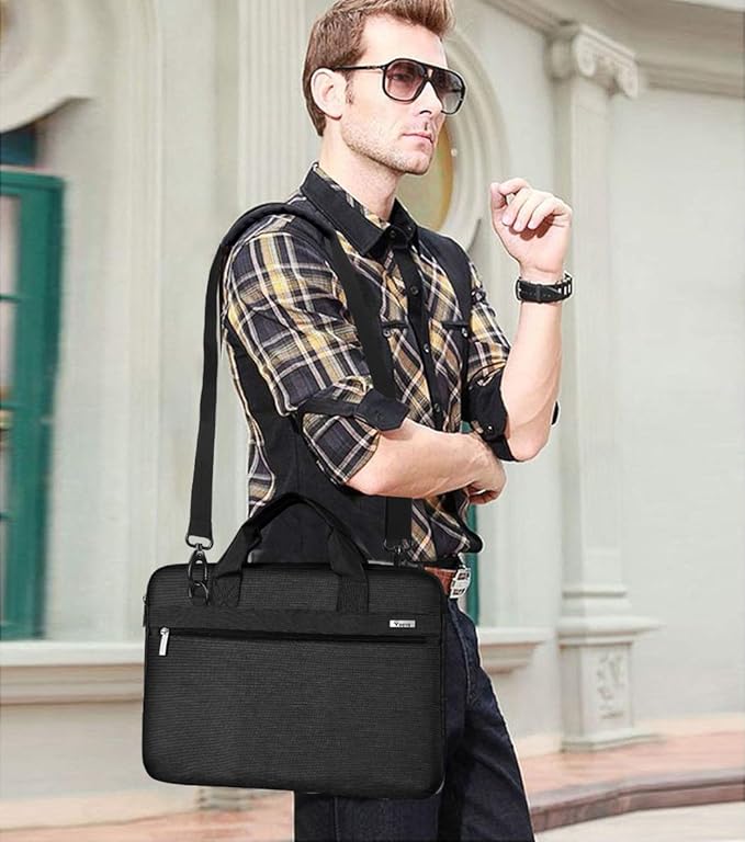 Voova Laptop Bag 15.6 Inch, 360° Protective Laptop Case Sleeve Compatible with MacBook Air 15 M2/M3/M4, MacBook Pro 15/16, 15-16” Lenovo Dell Hp, Waterproof Computer Bag Slim Briefcase, Black