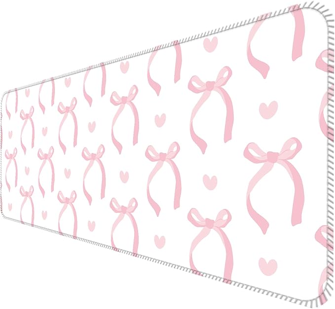 Desk Mat,Big Desk Pad,31.5 x 11.5in Extended Gaming Mouse Pad,Large Mouse Pad for Desk Rubber Base Mousepad with Stitched Edges,Keyboard Mouse Mat for Work Game Office Home - Pink Bow Tie