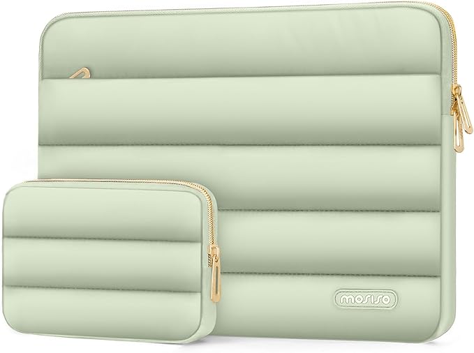 MOSISO Laptop Case 16 inch, 15-15.6 inch Puffy Laptop Sleeve Compatible with MacBook Pro 16 M5 M4 M3 M2 M1, HP Dell ASUS Acer Toshiba Lenovo, Polyester Horizontal Bag with Small Case, Sage Green