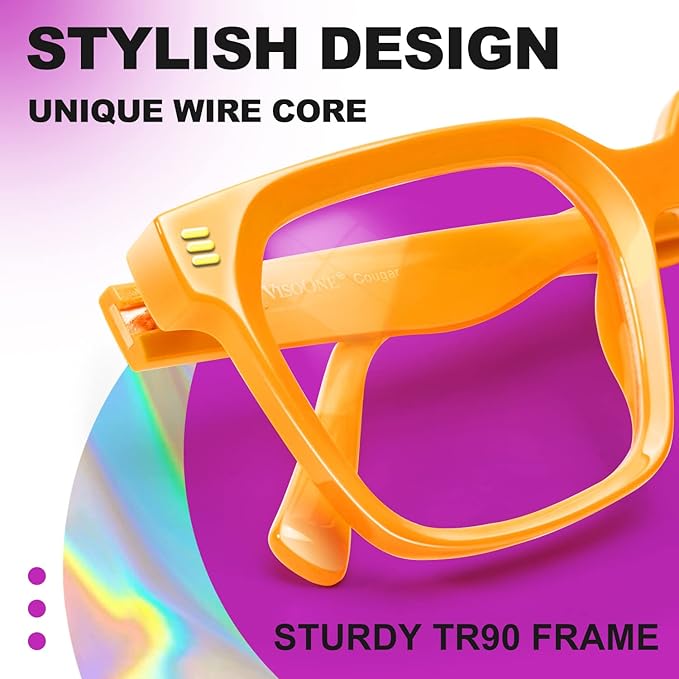 VISOONE Rectangle TR90 Blue Light Blocking Glasses Computer Eyewear with Preppy Look for Women and Men Cougar
