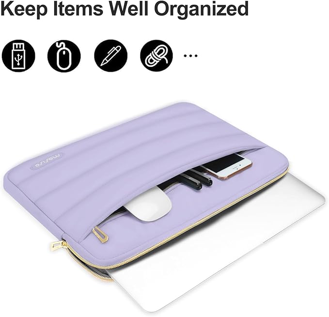 MOSISO Laptop Case 13.3 inch,13-13.3 inch Puffy Laptop Sleeve Compatible with MacBook Air 13.6 M5 M4 M3 M2 M1/Neo/Pro 13/14,HP Dell ASUS Lenovo,Polyester Horizontal Bag with Small Case, Purple