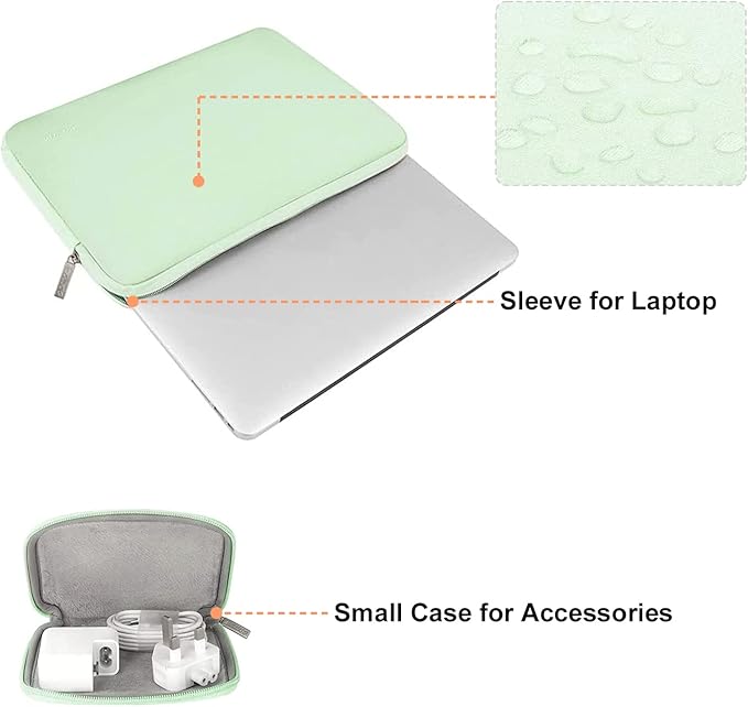 MOSISO Laptop Case 15 inch, 15 inch Laptop Sleeve Bag Compatible with MacBook Air M5 A3448 M4 A3241 M3 A3114 M2 A2941 2026-2023, Dell XPS, Neoprene Computer Sleeve Bag with Small Case, Honeydew Green