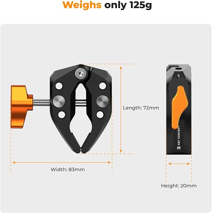 K&F CONCEPT Camera Mount Clamp, Super Crab Clamp with 1/4" Thread Holes, 60mm Max Opening for Round Pipe Flat Surface, Monitors, LED Lights, and Other Photographic Accessories - Image 7