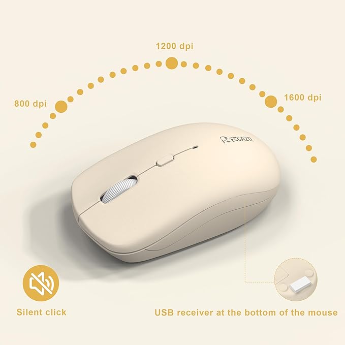 Wireless Keyboard and Mouse Combo, Full-Sized Wireless Keyboard and Adjustable DPI Mouse, 2.4GHz USB Receiver, Keyboard and Mouse for PC, Windows, Desktop, Laptop (Latte Color)