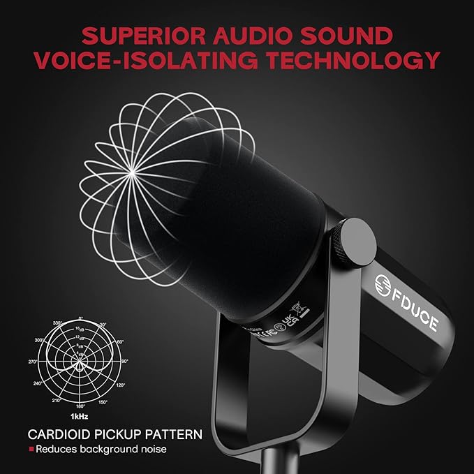 FDUCE XLR Dynamic Microphone for Vocal Recording, Podcasting, Gaming, Live Streaming&Broadcasting, All Metal Cardioid Mic, Voice-Isolating Technology SL40X