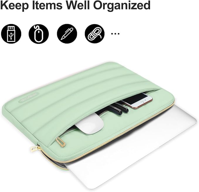 MOSISO Laptop Case 13.3 inch,13-13.3 inch Puffy Laptop Sleeve Compatible with MacBook Air 13.6 M5 M4 M3 M2 M1/Neo/Pro 13/14,HP Dell ASUS Lenovo,Polyester Horizontal Bag with Small Case, Mint Green