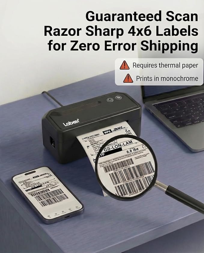 Labeer Bluetooth Thermal Label Printer, 4x6 Wireless Label Printer for Shipping Packages, Small Business Office or Home, Compatible with Windows, Mac, Android, iOS, Shopify, Ebay, Etsy, UPS