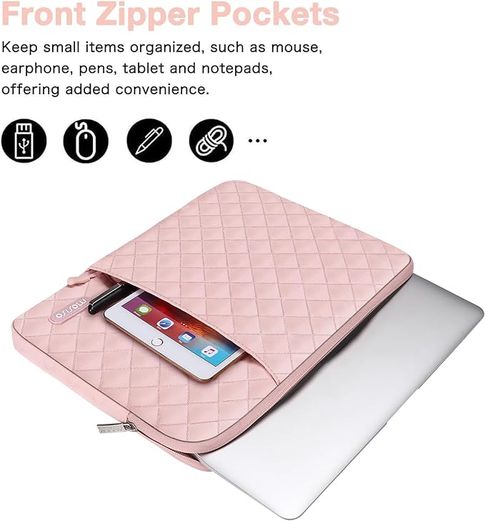 MOSISO Laptop Case 13.3 inch, 13-13.3 inch Laptop Sleeve Compatible with MacBook Air/Pro 13 / Pro 14, HP Dell Acer ASUS Lenovo,Square Quilted Vertical Computer Bag with Pocket&Small Case, Chalk Pink