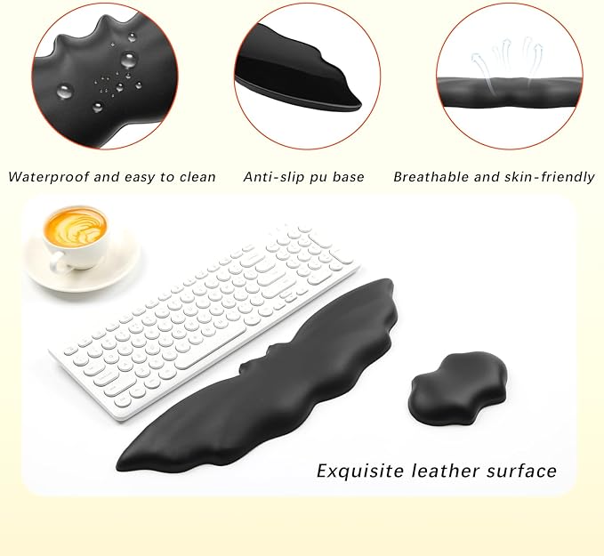 Keyboard Wrist Rest - Soft Leather Halloween Bat Wrist Pad for Mouse Wrist Rest with Non-Slip Base, Wrist Pad for Keyboard,Arm Rest for Desk Computer Laptop Mac Gaming Office Black