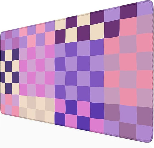 Pastel Purple Pink Checkered Desk Mat XXL Large Mouse Pad with Stitched Edges, Keyboard Pad Mouse Mat for Computer Deor Desk Matt for Desktop 31.5 X 15.7In