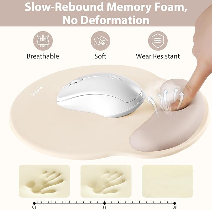 Sushret Mouse Pad and Keyboard Wrist Rest, 3-in-1 Gel Memory Foam Ergonomic Mouse Pad with Wrist Rest Set, Gaming Mousepad Arm Cushion Support for Computer Office Desk Accessories Cute Setup,Apricot