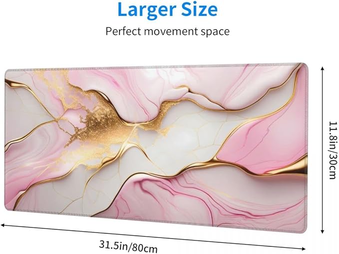Desk Pad,Office Desk Mat 31.5"×11.8" Large Gaming Mouse Pad,Durable Extended Computer Mouse Pad,Waterproof Thick Big Mouse Pads with Non-Slip Rubber Base Office Home Pink Gold Marble