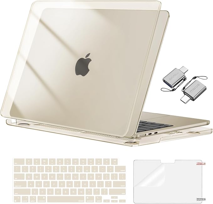 MOSISO Compatible with MacBook Air 13 inch Case M5 2026 M4 2025 M3 M2 2024-2022 A3449 A3240 A3113 A2681, Hard Shell&Keyboard Cover&Screen Film&Type C for MacBook Air 13.6 inch Case, Crystal Starlight