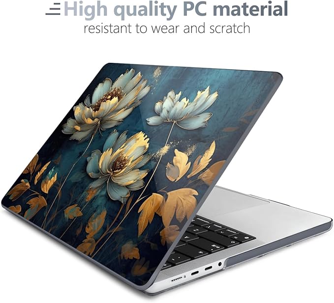 Batianda for MacBook Pro 14 Inch Case 2026-2021 Release M5 M4 M3 M2 M1 Pro/Max, 1.2mm Slim Graphic Hard Shell Cover with Keyboard Cover, Screen Protector 4-in-1 Bundle, Blooming Flowers