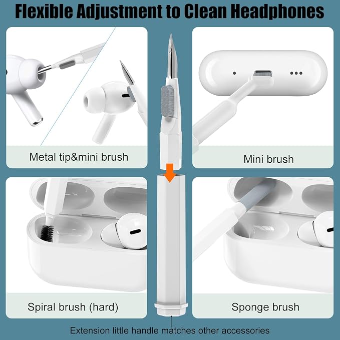 VICHYIE 20 in 1 Multifunctional Cleaner Kit for Electronic Devices, Keyboard Cleaning Brush, Headphones Cleaner Kit for AirPods, Multi-Tool for Cleaning Laptop, Earbuds, Camera, Cellphones (White) - Image 2