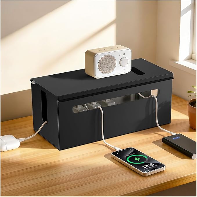 Metal Cable Management Box - Large Cable Organizer Box and Power Strip Box for Electrical Cord Hiding, Home Office Desk and Floor Cables Hider, TV Wires Storage Organization by Pyoimmne