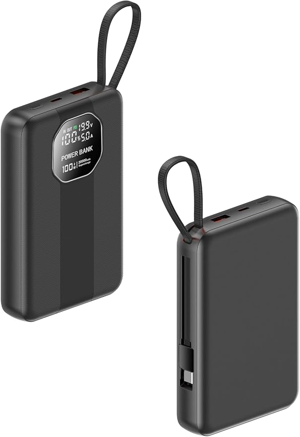 Portable Charger 100W Laptop Power Bank 20000mAh with Built-in USB-C Cable, USB-C Input/Output Battery Pack for Laptops, MacBook, Smartphones, Tablets