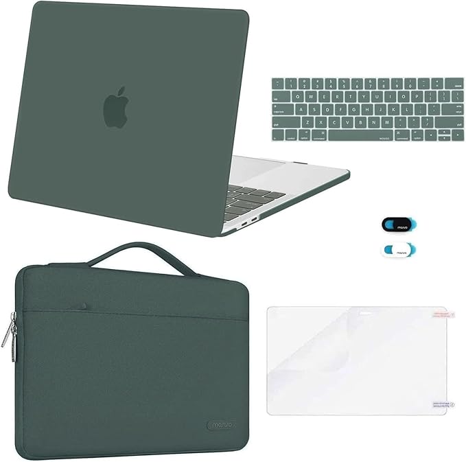 MOSISO Compatible with MacBook Pro 13 inch Case M2 2026, 2025, 2024-2016 A2338 M1 A2251 A2289 A2159 A1989 A1708 A1706, Plastic Hard Case&Bag&Keyboard Skin&Webcam Cover&Screen Protector, Midnight Green