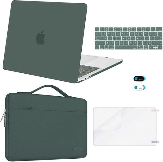 MOSISO Compatible with MacBook Pro 13 inch Case M2 2026, 2025, 2024-2016 A2338 M1 A2251 A2289 A2159 A1989 A1708 A1706, Plastic Hard Case&Bag&Keyboard Skin&Webcam Cover&Screen Protector, Midnight Green