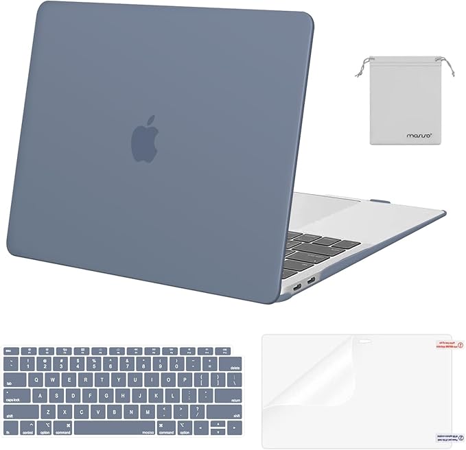MOSISO Compatible with MacBook Air 13 inch Case M1 Chip 2021-2018 Release A2337 A2179 A1932, Plastic Hard Shell&Keyboard Cover&Screen Film&Storage Bag for MacBook Air 13.3 inch Case, Haze Blue