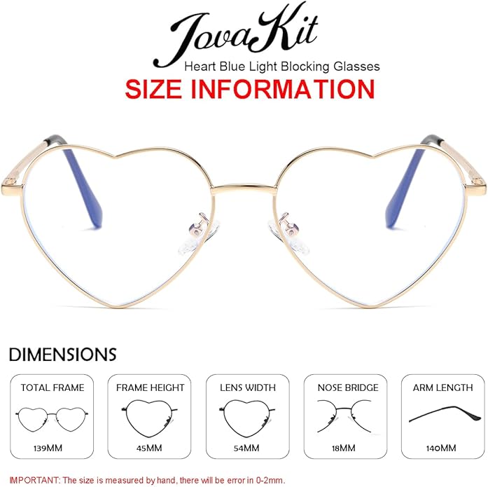 JOVAKIT Heart Shaped Blue Light Blocking Glasses for Women Fashion Vintage Lovely Style Metal Frame Eyeglasses