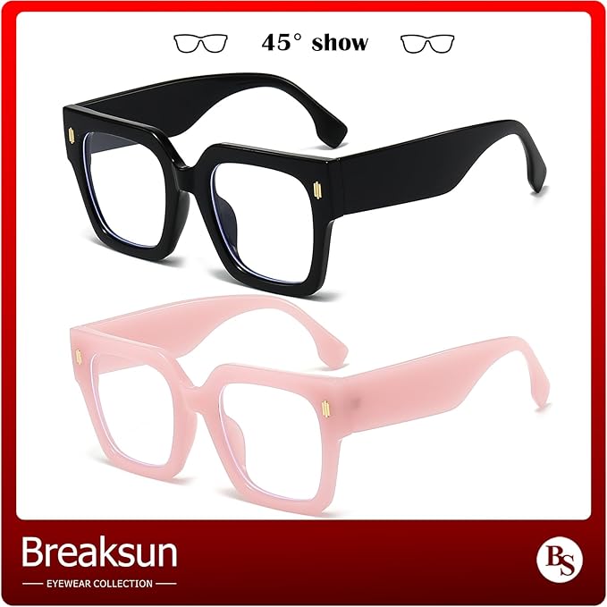 Breaksun Fashion Oversized Blue Light Blocking Glasses for Women Men Trendy Big Square Frame Computer Eyeglasses