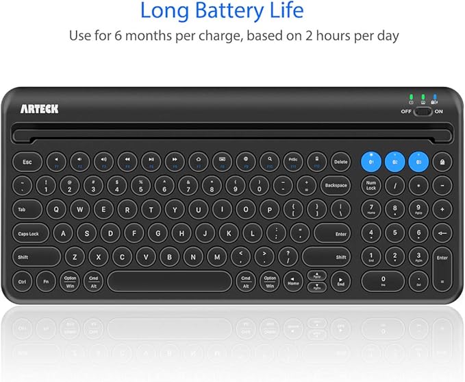 Arteck Wireless Bluetooth Keyboard for Windows, iOS, Android, Computer, Laptop, Smartphone - Multi-Functional with Built-in Cradle