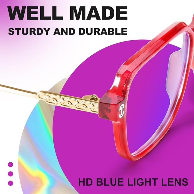 VISOONE Oversized Blue Light Blocking Glasses with Chic Square TR90 Frame and Metal Temple for Women Men REMY