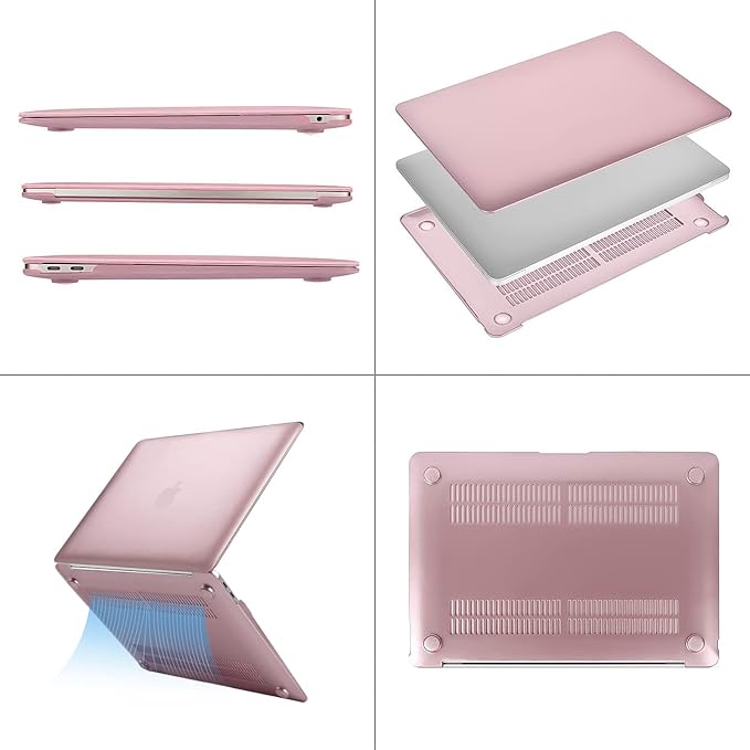 MOSISO Compatible with MacBook Air 13 inch Case M1 Chip 2021-2018 Release A2337 A2179 A1932, Plastic Hard Shell&Keyboard Cover&Screen Film&Storage Bag for MacBook Air 13.3 inch Case, Rose Gold