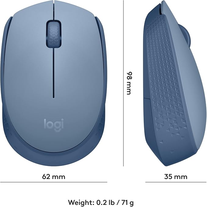 Logitech M170 Wireless Mouse for PC, Mac, Laptop, 2.4 GHz with USB Mini Receiver, Optical Tracking, 12-Months Battery Life, Ambidextrous - Blue Grey