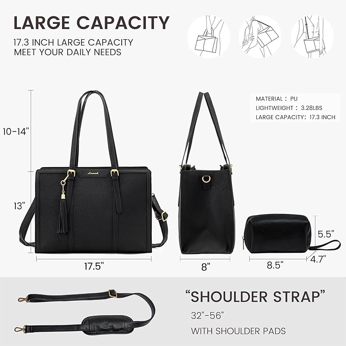 LOVEVOOK Laptop Bag for Women Vintage Leather Laptop Tote 17.3 inch Large Capacity Computer bag with Clutch Purse for Work
