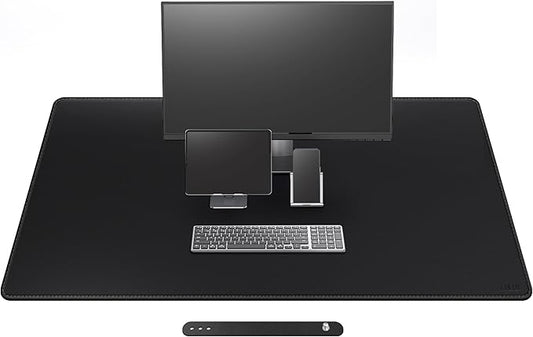 Cacoy 51.2" x 27.5" Large Leather Desk Mat, Extended Mega Size Computer Mouse Pad for Full Desk Coverage, Waterproof Office Desk Protector, PU Leather Desk Pad Blotters (Black)