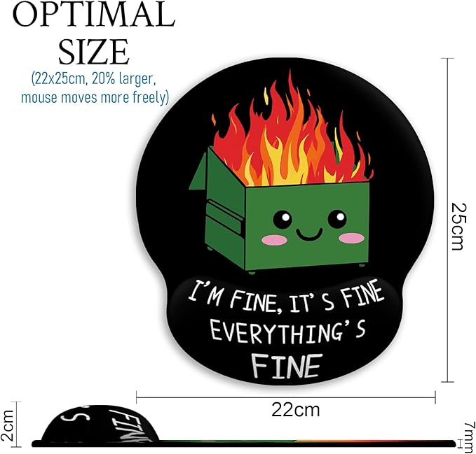 Ergonomic Mouse Pad with Wrist Support, Dumpster on Fire Mouse Pad with Wrist Rest, Gaming Mousepad with Non-Slip Pain Relief PU Base, Cute Mouse Pad for Desk Accessories Office Supplies Decor